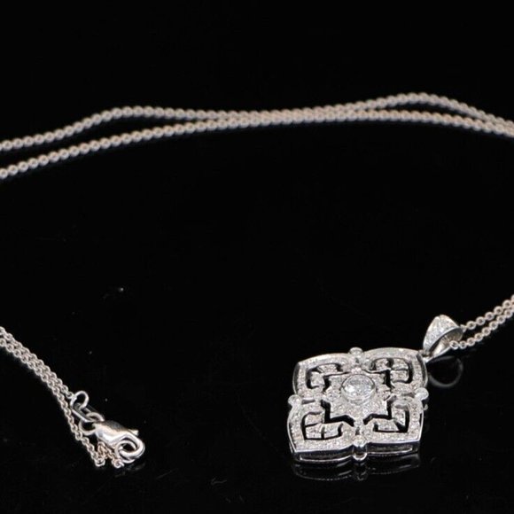 18891 Diamond Pendant 14K White Gold 0.80ct Round Quatrefoil Clover Shape 18" - Picture 4 of 5